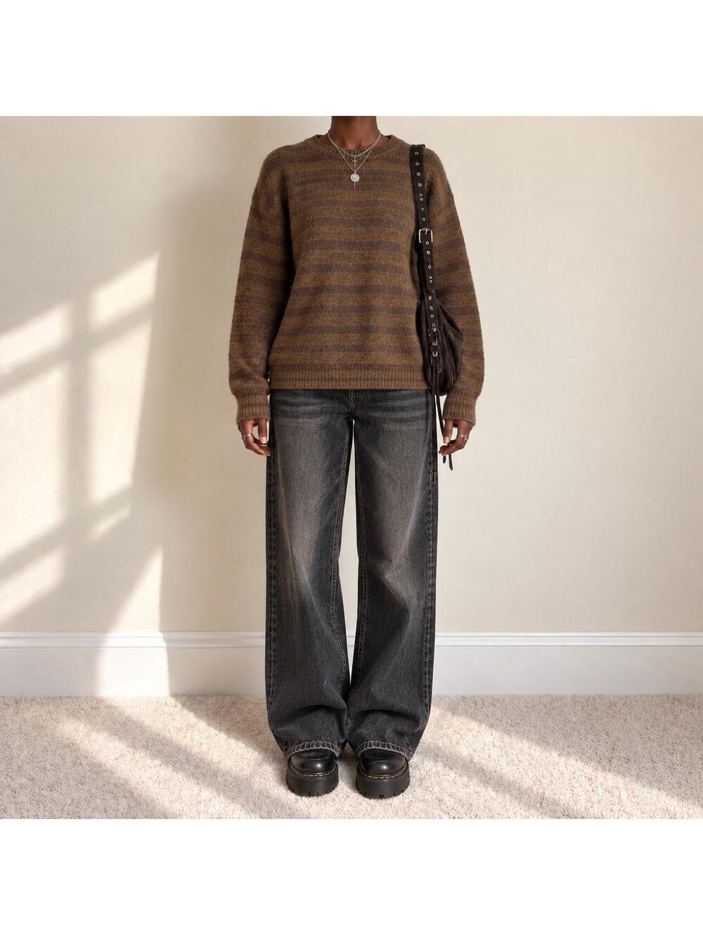 Art Class Brown Fuzzy Striped Sweater XL